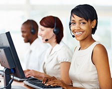 Customer service call center woman smiling