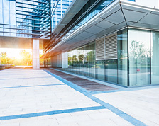 Sun shines on empty office building