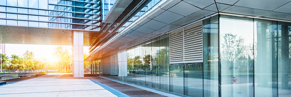 Sun shines on empty office building
