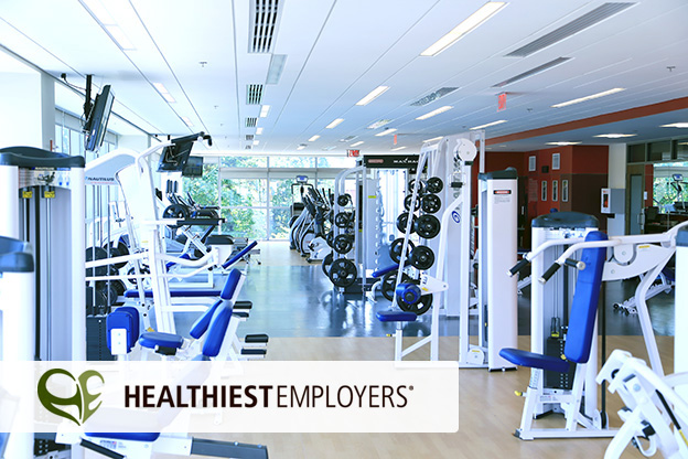 Photo of Grange fitness center, including Healthiest Employers logo